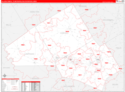 Killeen-Temple Metro Area Wall Map Red Line Style 2024